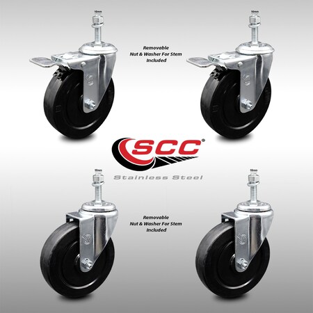 Service Caster 5 Inch SS Soft Rubber 10mm Threaded Stem Caster Total Lock Brake SCC, 2PK SCC-SSTSTTL20S514-SRS-M1015-2-S-2